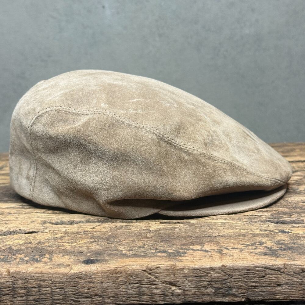 Vintage Country Gentleman Tan Suede Leather Ivy Flat Cap Newsboy Men's Medium 7